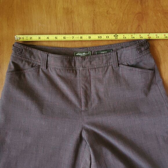 Eddie Bauer Pants Womens 10 Stretch Straight Leg Brown Glen Check Plaid Trousers - Picture 11 of 15